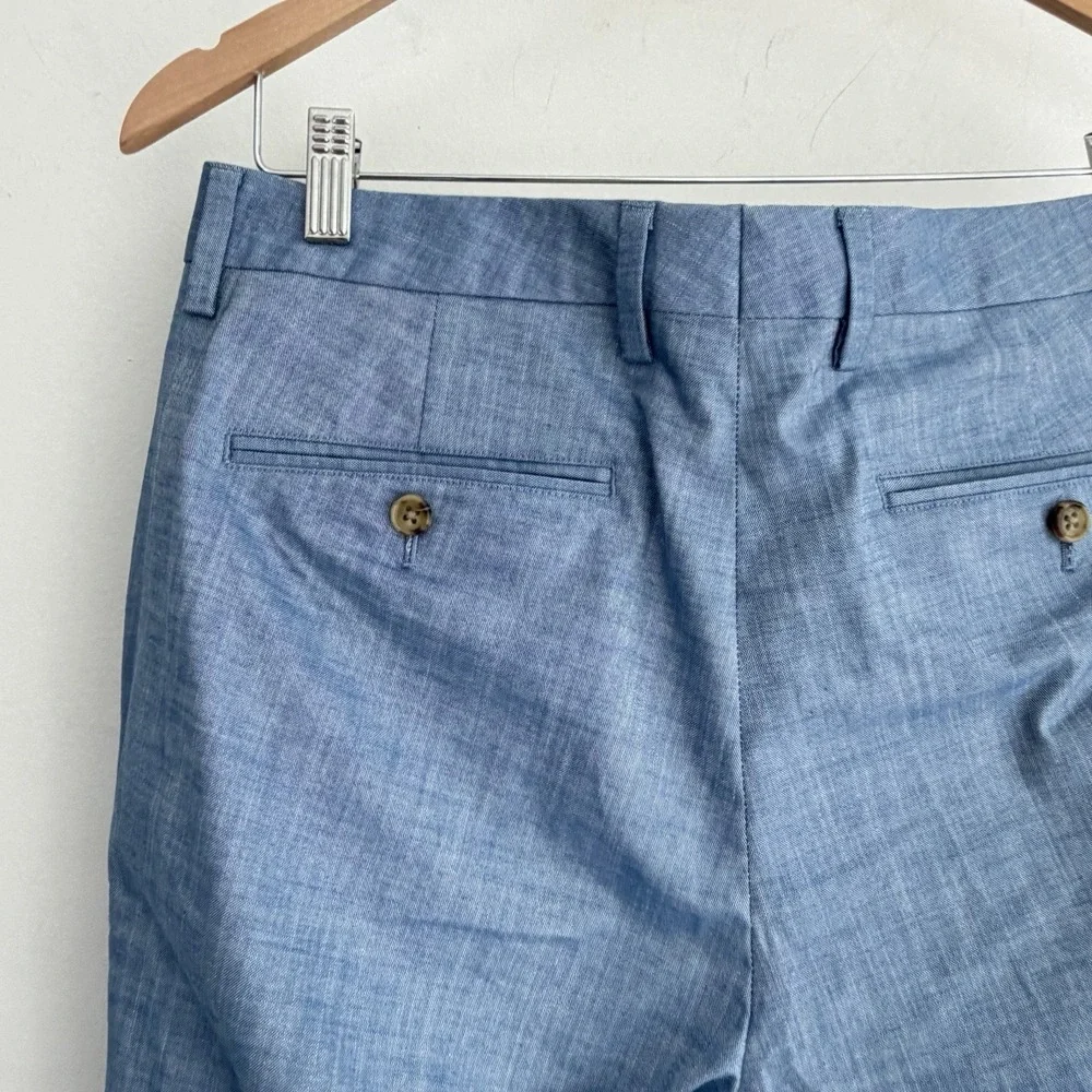 Bonobos Dress Pants Men 32x27 Blue Slim Fit Chambray Stretch Cotton Suit Trouser